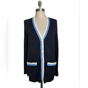 TALBOTS Super Soft Contrast Trim Navy Blue Cardigan | SZ M
